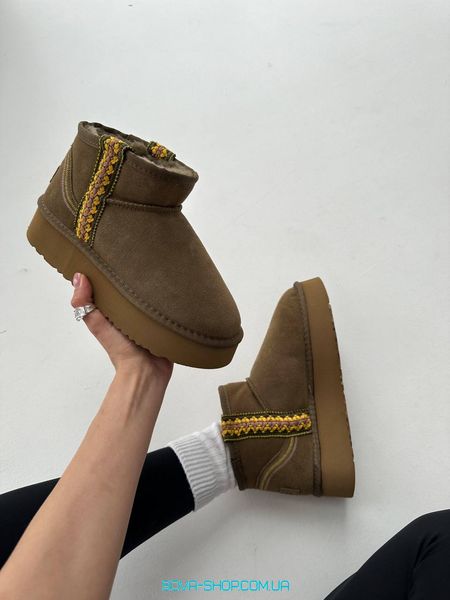 Женские зимние ботинки Ugg Ultra Mini Braid Platform Boot Olive Premium фото