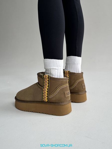 Женские зимние ботинки Ugg Ultra Mini Braid Platform Boot Olive Premium фото