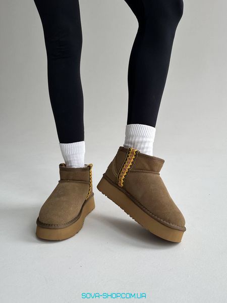 Женские зимние ботинки Ugg Ultra Mini Braid Platform Boot Olive Premium фото