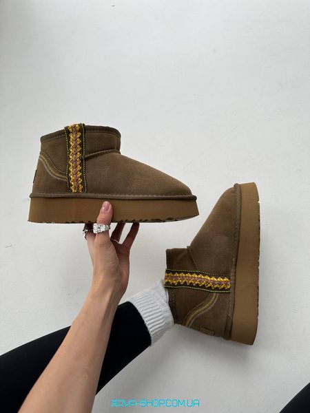 Женские зимние ботинки Ugg Ultra Mini Braid Platform Boot Olive Premium фото