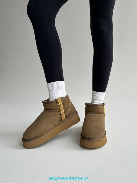 Женские зимние ботинки Ugg Ultra Mini Braid Platform Boot Olive Premium фото