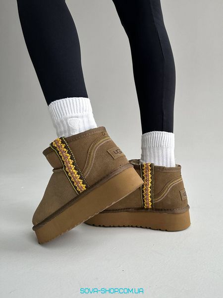 Женские зимние ботинки Ugg Ultra Mini Braid Platform Boot Olive Premium фото