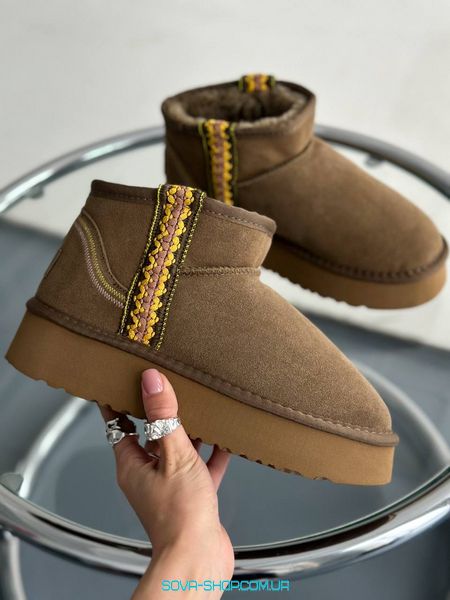 Женские зимние ботинки Ugg Ultra Mini Braid Platform Boot Olive Premium фото