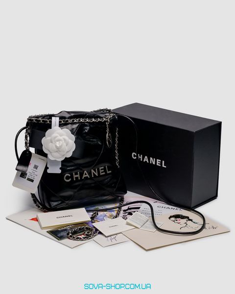Жіноча сумка Chanel Black Quilted Calfskin Mini 22 Bag Silver Hardware Premium фото