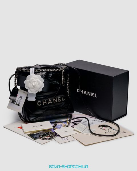 Женская сумка Chanel Black Quilted Calfskin Mini 22 Bag Silver Hardware Premium фото