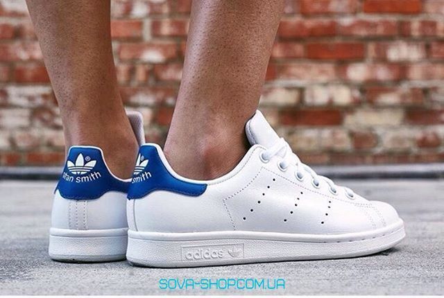Женские кроссовки Stan Smith White Blue Women Adidas фото