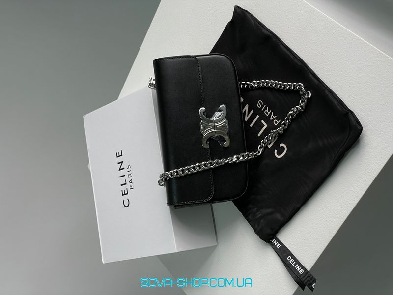 Женская сумка Celine Chain Shoulder Bag Claude In Shiny Calfskin Black/Silver Premium фото