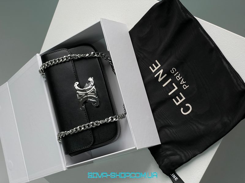 Жіноча сумка Celine Chain Shoulder Bag Claude In Shiny Calfskin Black/Silver Premium фото