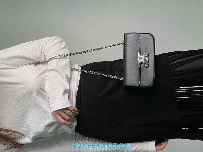 Жіноча сумка Celine Chain Shoulder Bag Claude In Shiny Calfskin Black/Silver Premium фото