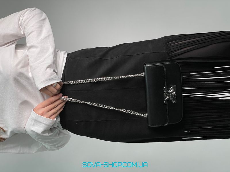 Жіноча сумка Celine Chain Shoulder Bag Claude In Shiny Calfskin Black/Silver Premium фото