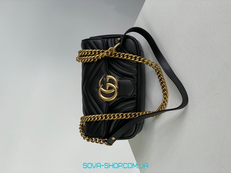 Женская сумка Gucci Marmont Mini Shoulder Bag, Black Gold Hardware Premium фото