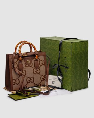 Жіноча сумка Gucci Diana Jumbo GG Medium Tote Bag Beige Gold Premium фото