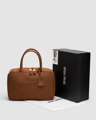 Жіноча сумка Miu Miu Brown Textile Beau Top-Handle Bag Premium фото