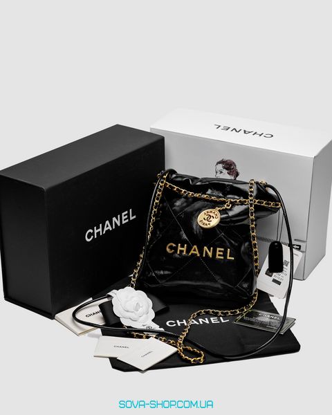 Жіноча сумка Chanel Black Quilted Calfskin Mini 22 Bag Gold Hardware Premium фото