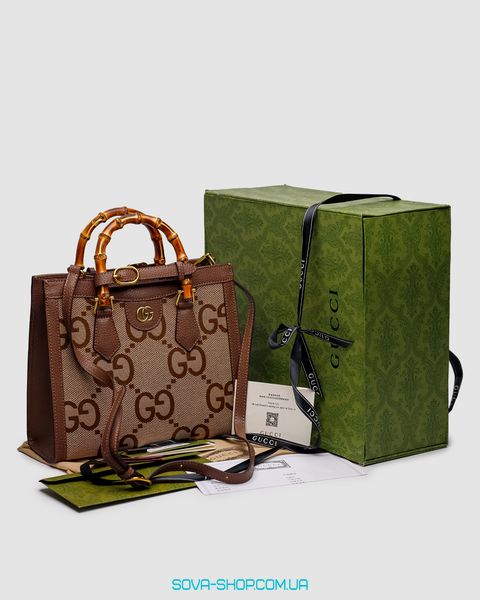 Женская сумка Gucci Diana Jumbo GG Medium Tote Bag Beige Gold Premium фото
