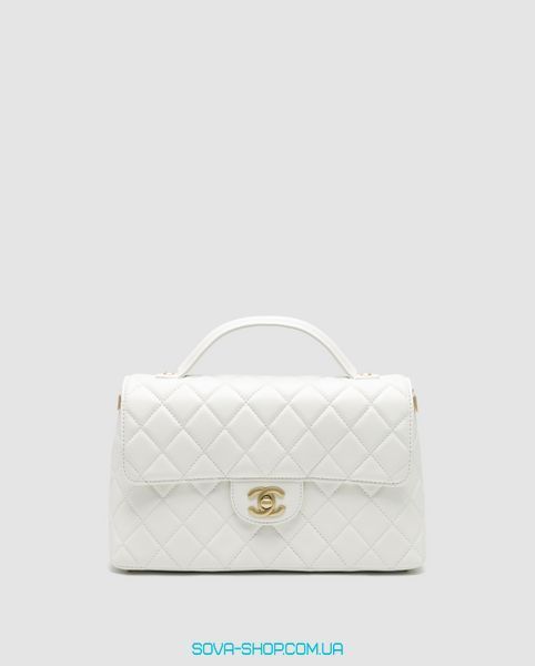 Жіноча сумка Chanel Flap Bag With Top Handle White/Gold Premium фото