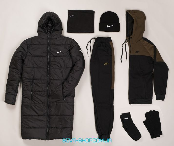 ❄️Чоловічий набір Nike: 6 в 1 ☃️Парка + Спортивний костюм + шапка + бафф + рукавички + шкарпетки фото