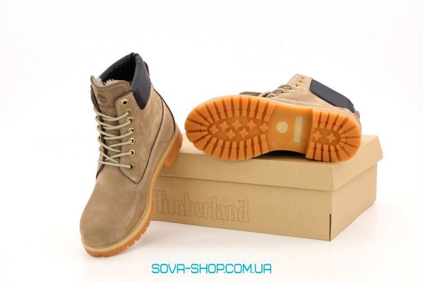 Зимові чоловічі ботинки (Вовняне хутро) Timberland CLASSIC PREMIUM NUBUCK WATERPROOF Beige фото