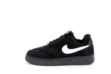 Зимові чоловічі кросівки Nike Air Force 1 Black White фото