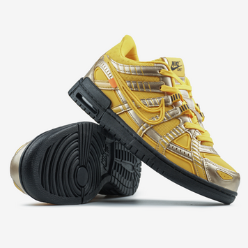 Чоловічі та жіночі кросівки Nike Air Rubber Dunk Off-White University Gold фото