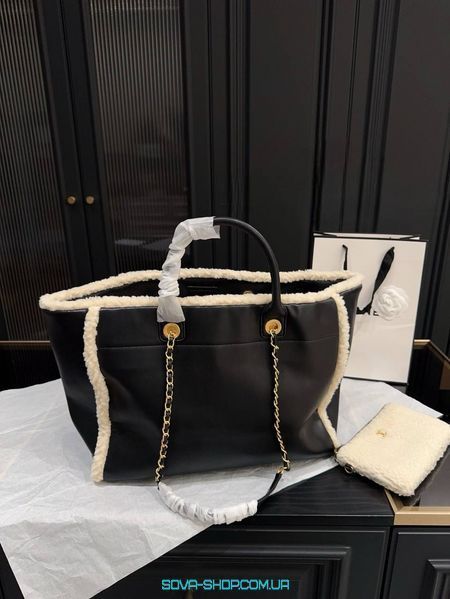 Жіноча сумка Chanel Shearling Shopping Tote Black Premium фото