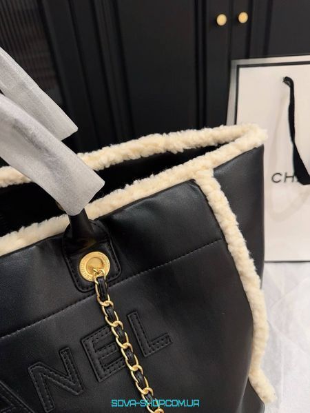 Жіноча сумка Chanel Shearling Shopping Tote Black Premium фото