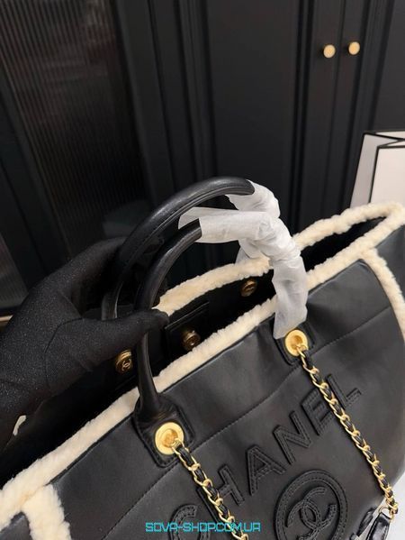 Жіноча сумка Chanel Shearling Shopping Tote Black Premium фото