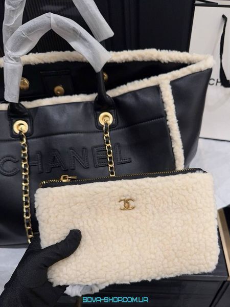 Жіноча сумка Chanel Shearling Shopping Tote Black Premium фото