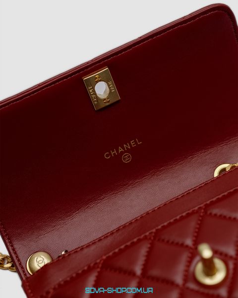 Женская сумка Chanel Wallet On Chain Burgundy Calfskin Aged Gold Hardware Premium фото