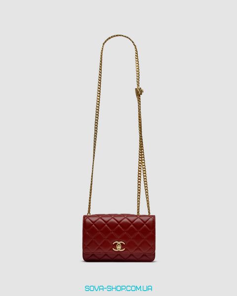 Женская сумка Chanel Wallet On Chain Burgundy Calfskin Aged Gold Hardware Premium фото