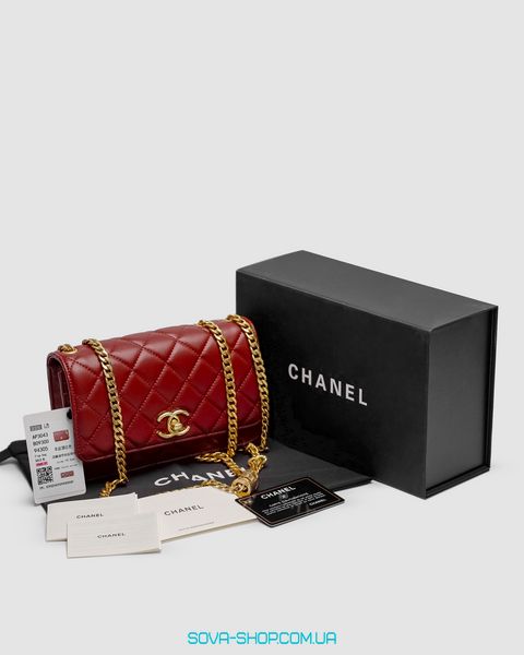 Жіноча сумка Chanel Wallet On Chain Burgundy Calfskin Aged Gold Hardware Premium фото