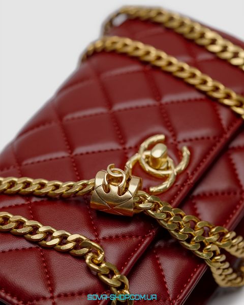 Жіноча сумка Chanel Wallet On Chain Burgundy Calfskin Aged Gold Hardware Premium фото