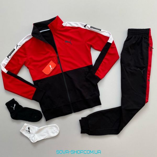 Чоловічий костюм Puma - кофта + штани Puma червоно-чорний фото