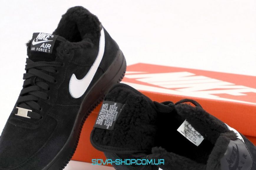 Зимові чоловічі кросівки Nike Air Force 1 Black White фото