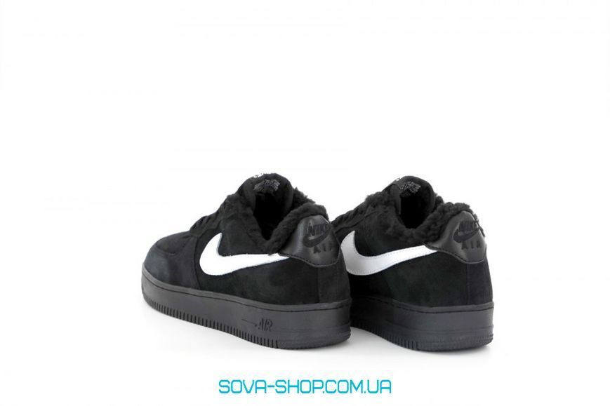 Зимові чоловічі кросівки Nike Air Force 1 Black White фото