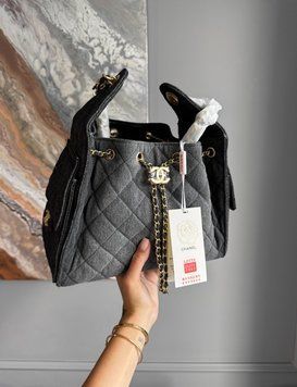 Женская сумка Chanel 25 Small Denim Handbag Dark Grey Gold Hardware Premium фото
