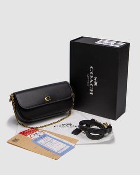 Женская сумка Coach Brook Flap Chain Bag Black\Gold Premium фото