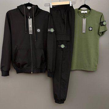 Чоловічий костюм Stone Island: zip худі-штани-футболка (2 пари носків у подарунок) Stone Island фото