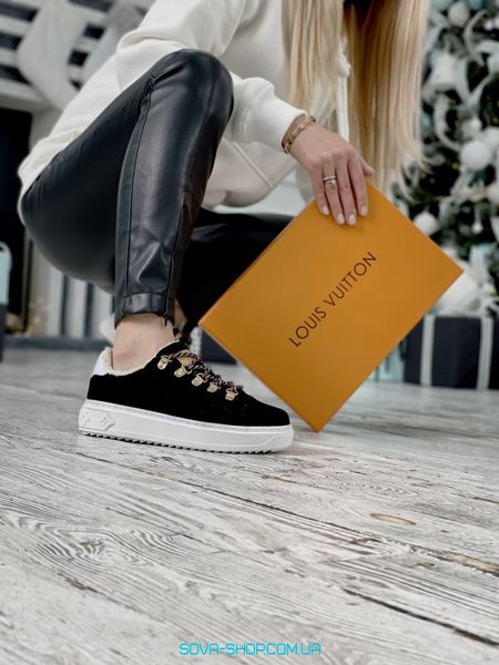 Зимние женские кроссовки с мехом Louis Vuitton TIME OUT ESCALE Black фото