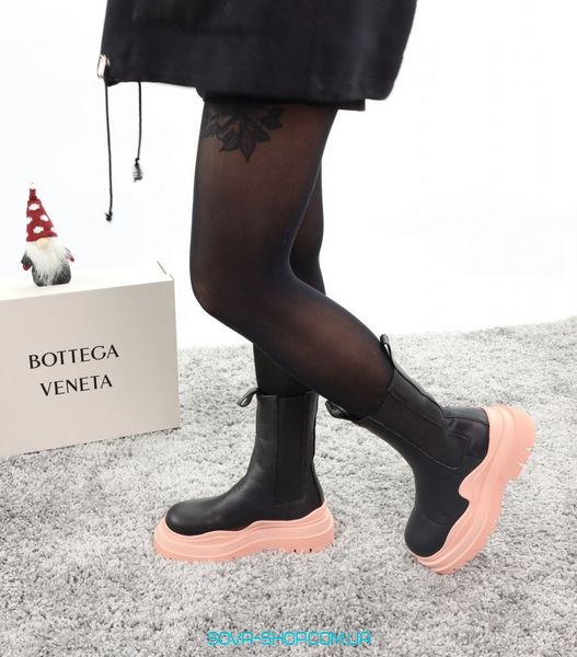 Зимние женские ботинки с мехом Bottega Veneta Beige Black 13032 фото