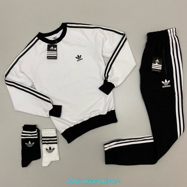 Чоловічий костюм Adidas: світшот-штани (2 пари носків у подарунок) Adidas чорно-білий фото