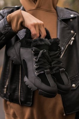 Зимние женские ботинки с мехом Christian Dior Luxury Fur Black фото