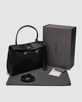 Жіноча сумка Balenciaga Rodeo Large Crocodile Embossed Black/Gold Premium фото