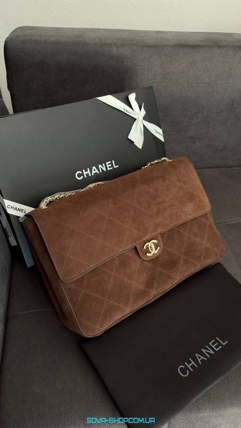 Жіноча сумка Chanel Maxi Flap Bag 38 Suede Brown Premium фото