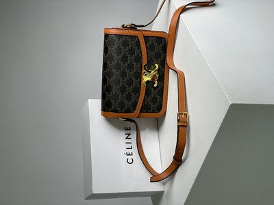 Жіноча сумка Celine Teen Triomphe Bag in Triomphe Canvas And Calfskin Tan Premium фото