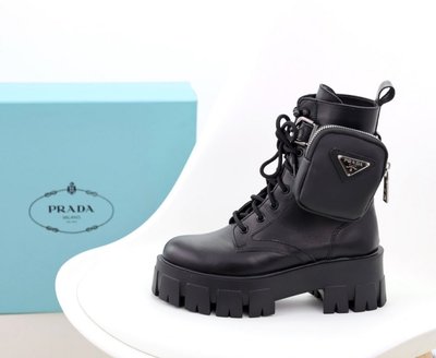 Зимові жіночі ботинки (Натуральна шкіра) З ХУТРОМ! PRADA Milano Monolith All Black Premium фото