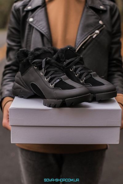 Зимние женские ботинки с мехом Christian Dior Luxury Fur Black фото