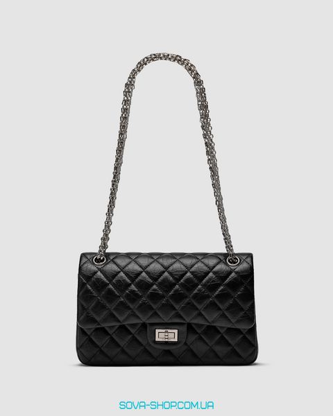 Женская сумка Chanel 2.55 Reissue Double Flap Leather Bag Black/Silver Premium фото