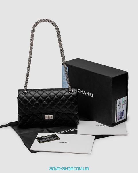 Женская сумка Chanel 2.55 Reissue Double Flap Leather Bag Black/Silver Premium фото