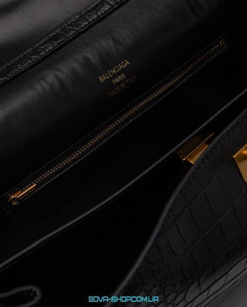 Жіноча сумка Balenciaga Rodeo Large Crocodile Embossed Black/Gold Premium фото
